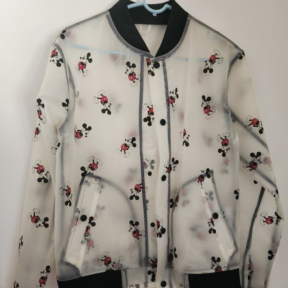 Disney Parks Rain BomberJacket S Mickey Frosted Transparent Snap Button